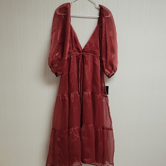 Lulu's Deep Red Long Sleeve Dress, Womens Sz Large, New With Tags - Picture 2 of 10